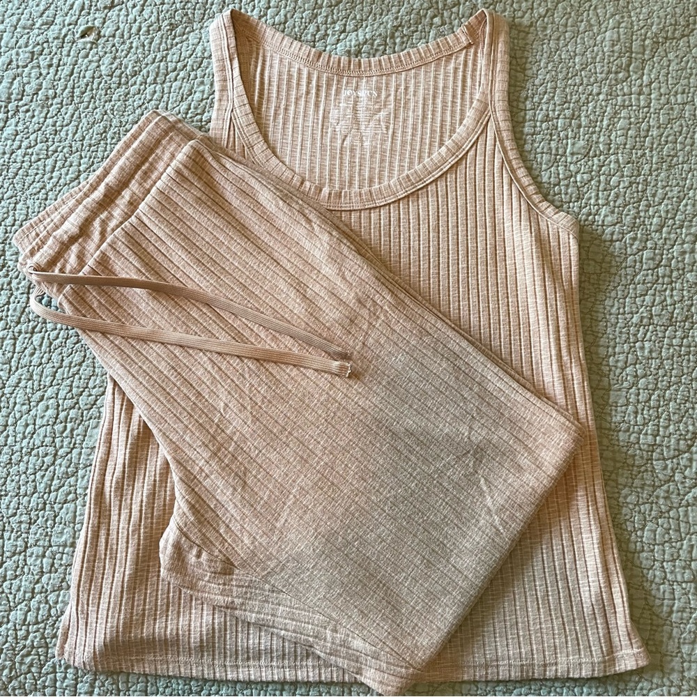 Joyspun Tan 2 Piece Ribbed Pajama Set Tank Top & Jogger Pants NWOT